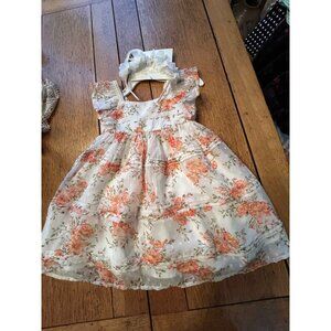 Girl's Dress Rachel Zoe 2T W/ Headband Peach Floral Twirling Sheer Lined